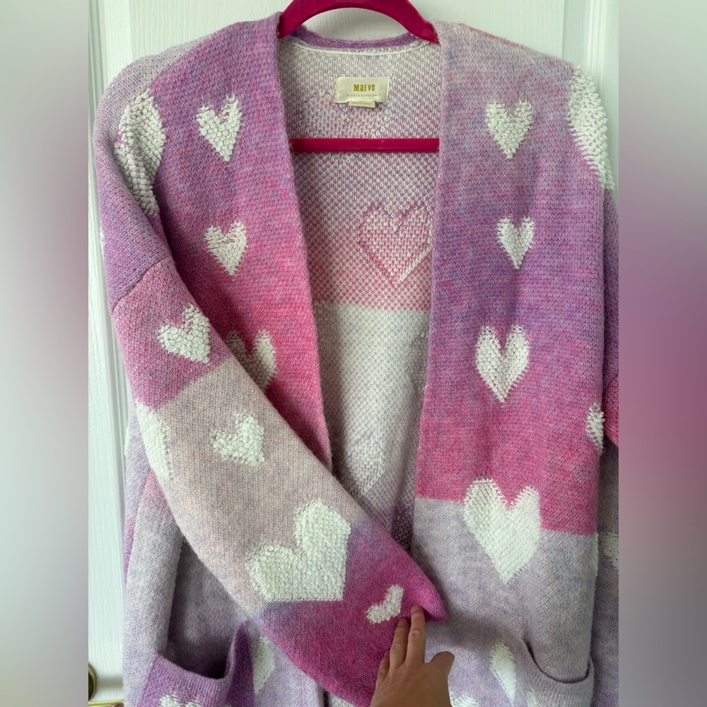 Maeve by Anthropologie Purple Pink Heart-Print Open Cardigan Sweater size M/L - Picture 5 of 6
